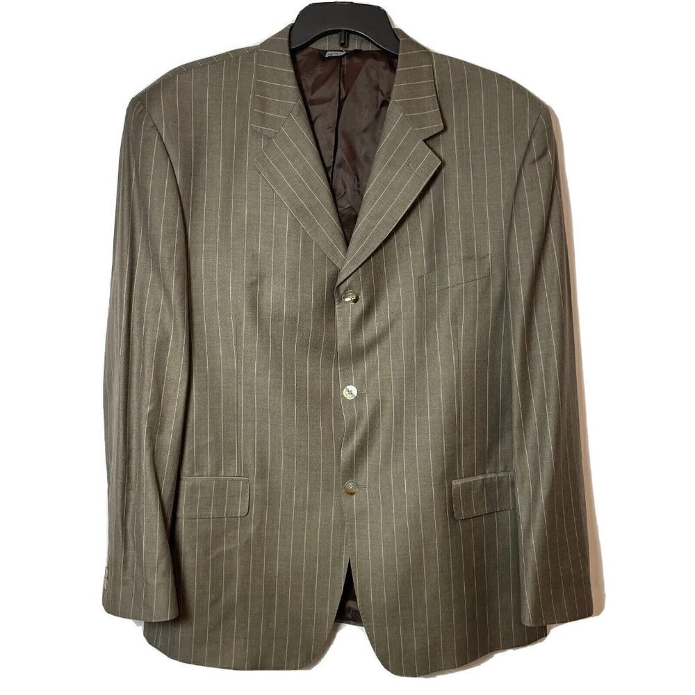 SERGIO VALENTINO Super 140'S Striped Sport Coat Suit Blazer‎ Brown 46 Platinum